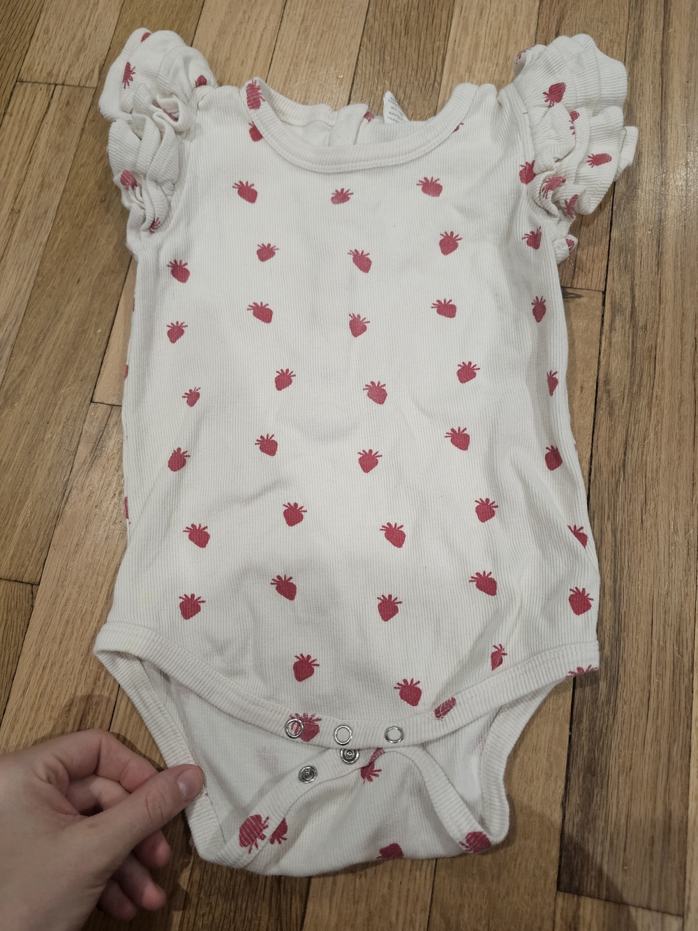 kate quinn White Ribbed One-Piece Bodysuit with Pink Strawberry Print